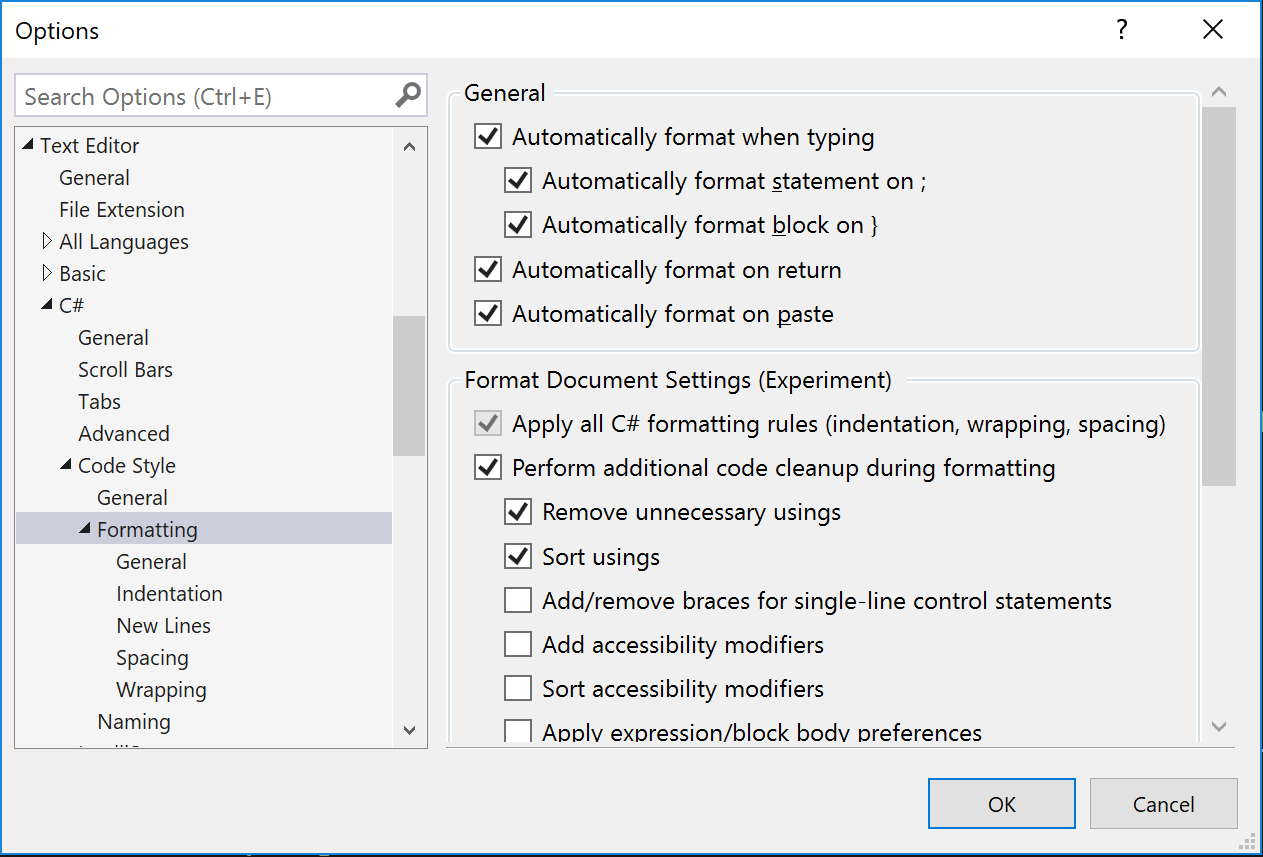 Format Document Settings Window