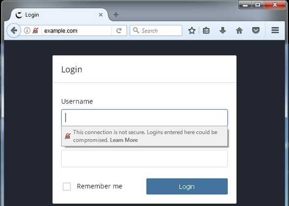 Firefox browser warning the website login is not secure